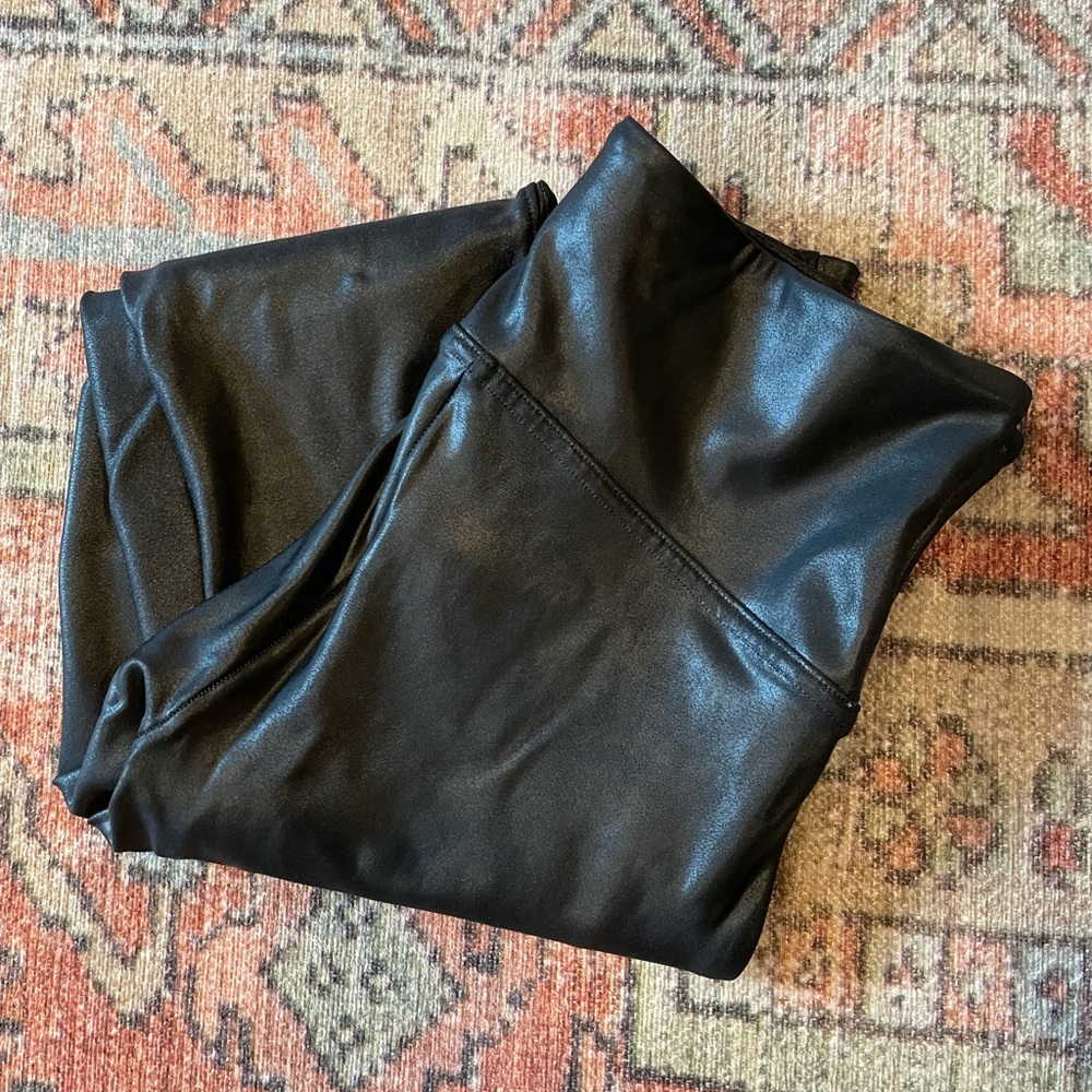 Spanx black faux leather leggings. Medium, regular length